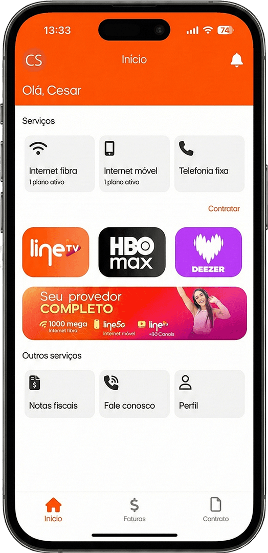 Tela do Super App do Assinante para provedores ISP